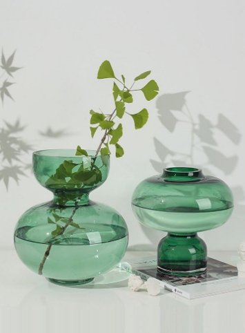 グリーンガラス フラワーベース - FuuHome